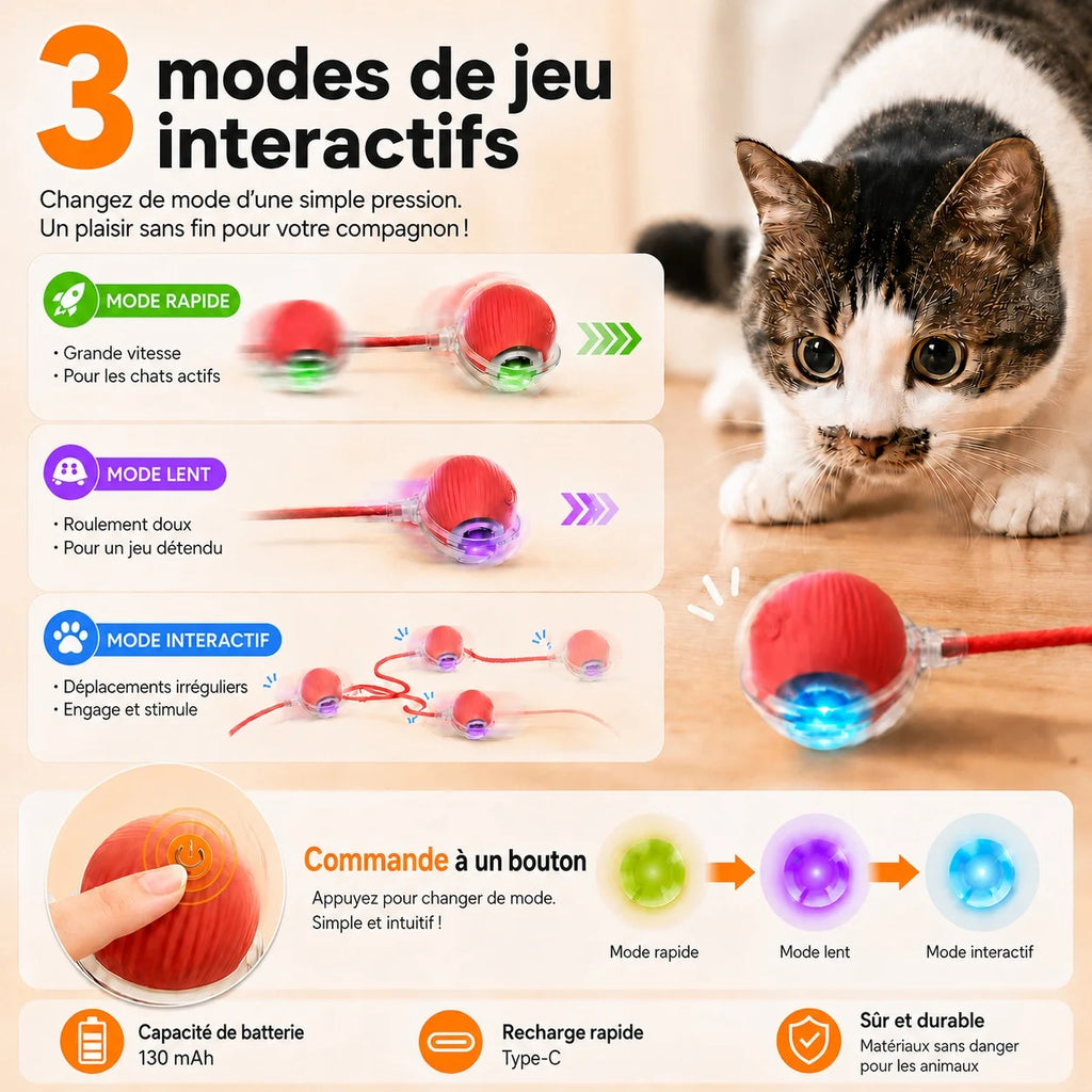 Balle roulante automatique pour chat
