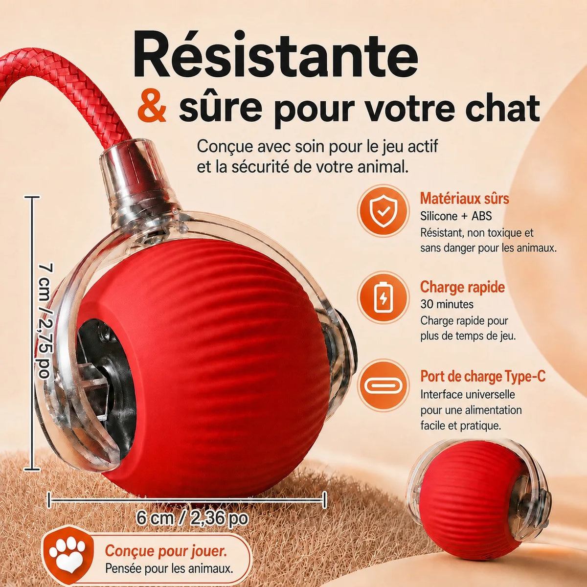 Balle roulante automatique pour chat